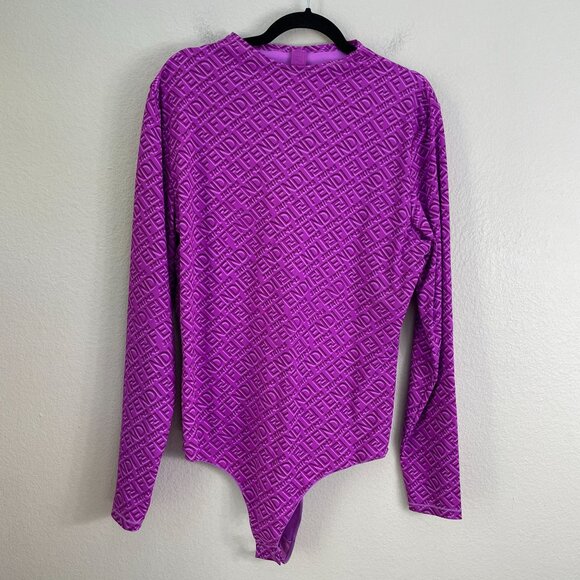 Fendi X Skims Bodysuit Purple Logo Plus 3X Mock Neck Long Sleeve - Picture 1 of 12